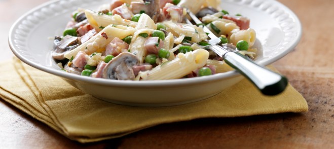 penne-with-ham-mushrooms-and-peas